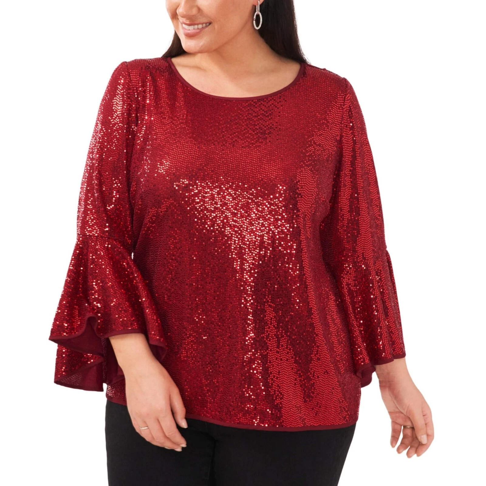 Vince Camuto Metallic Knit Flutter Sleeve Top