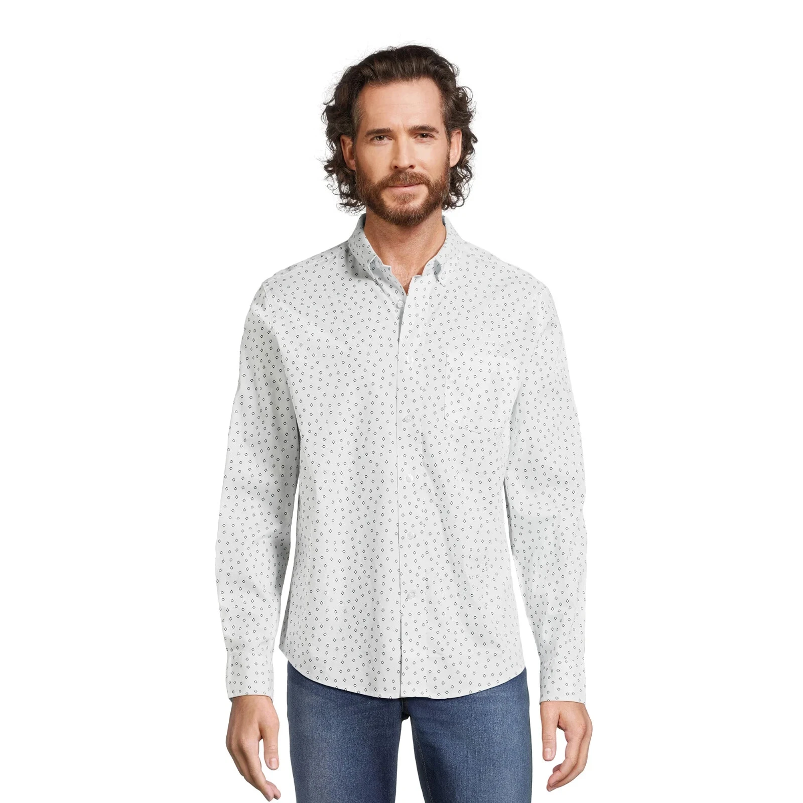 George Men's & Big Men's Long Sleeve Poplin Button-Up Shirt, Size 3XL
