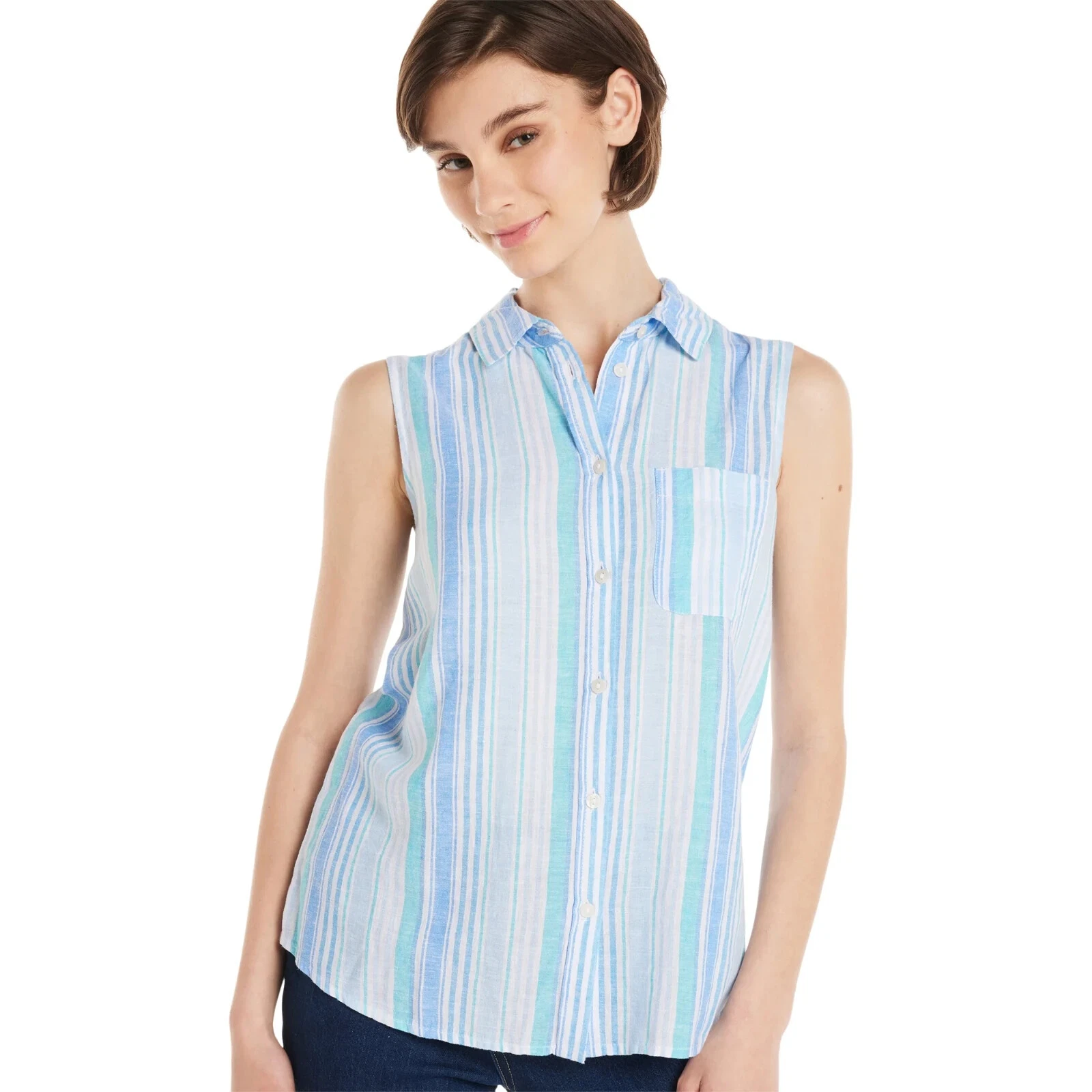 Time and Tru Women's Sleeveless Button Down Top