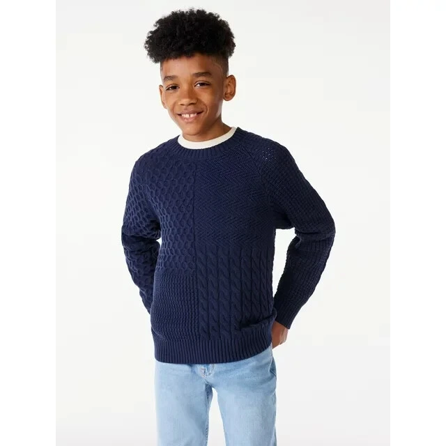Free Assembly Boy's Mixed Cable Knit Sweater, Size XL