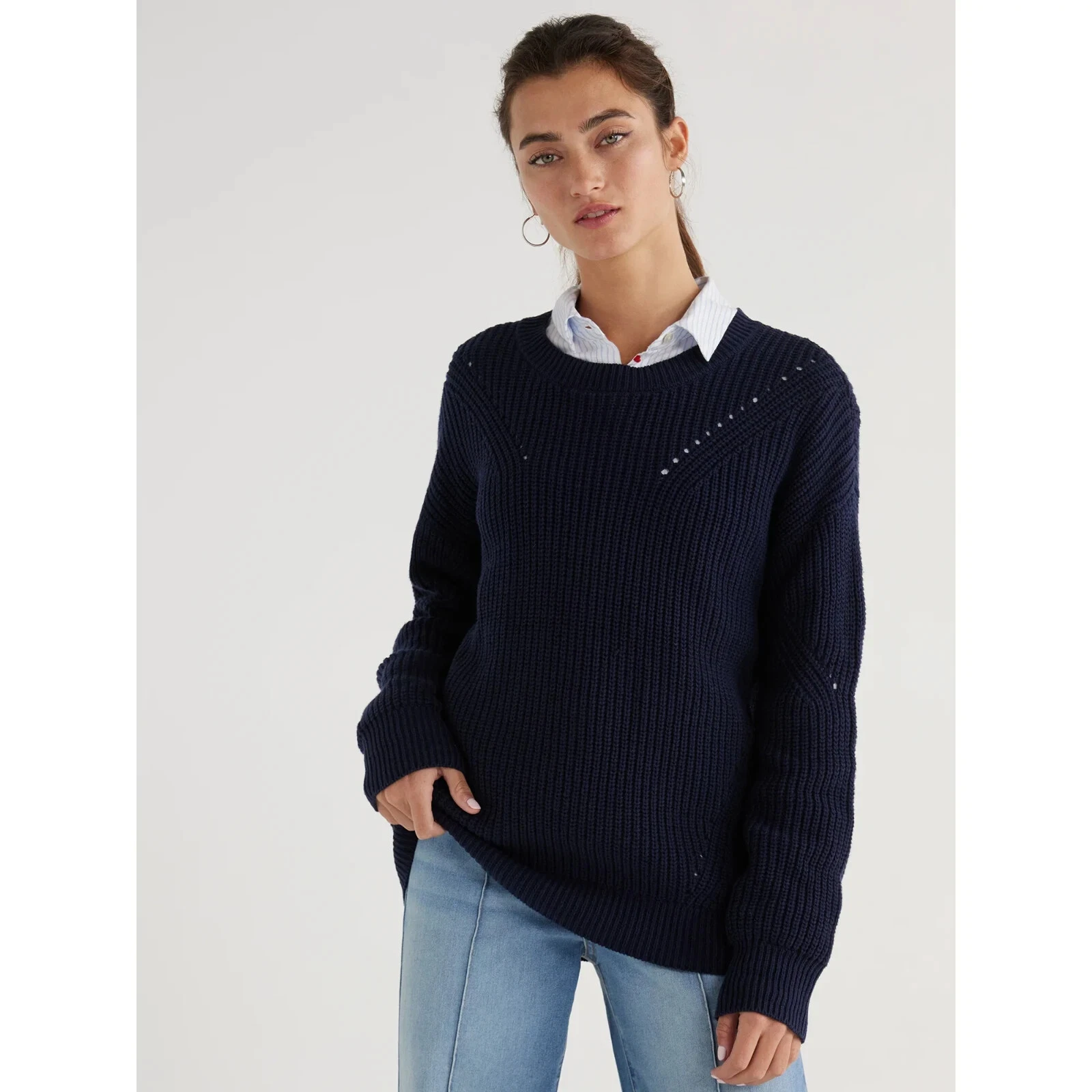 Time and Tru Women's Shaker Knit Sweater, Midweight