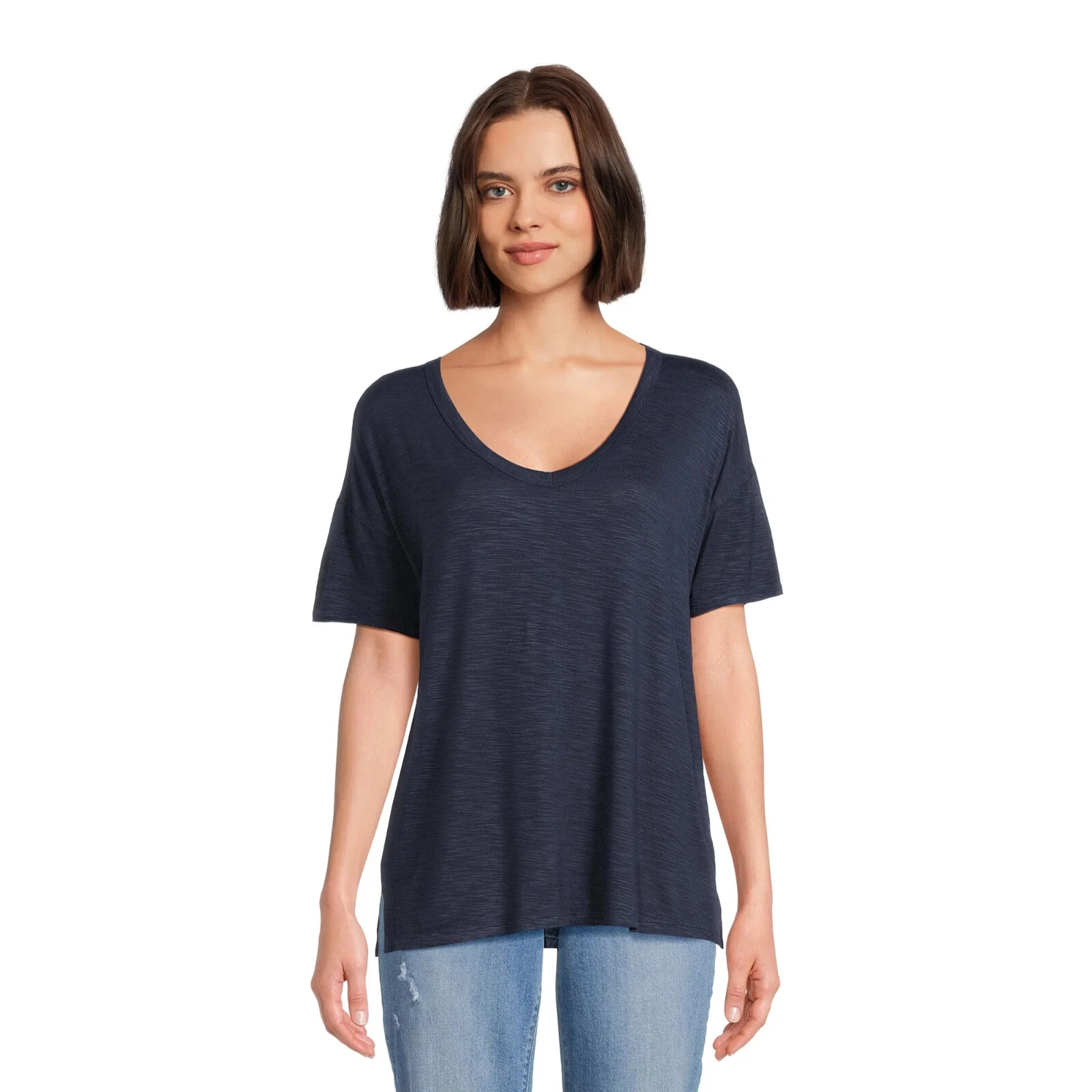Time and Tru Women's Slub Texture Tee with Short Sleeves, Sizes S