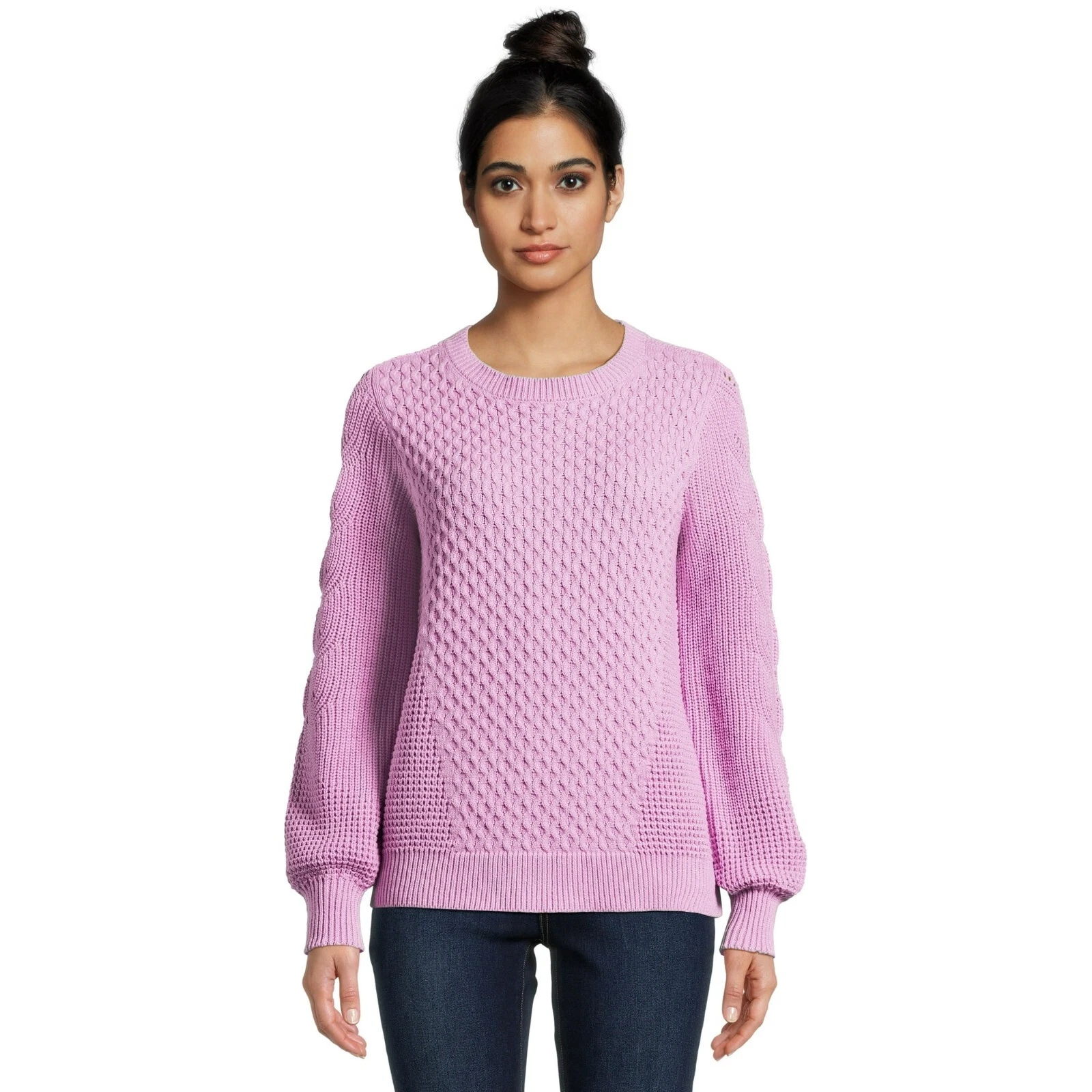 Time and Tru Women’s Bubble Stitch Pullover Sweater, Midweight