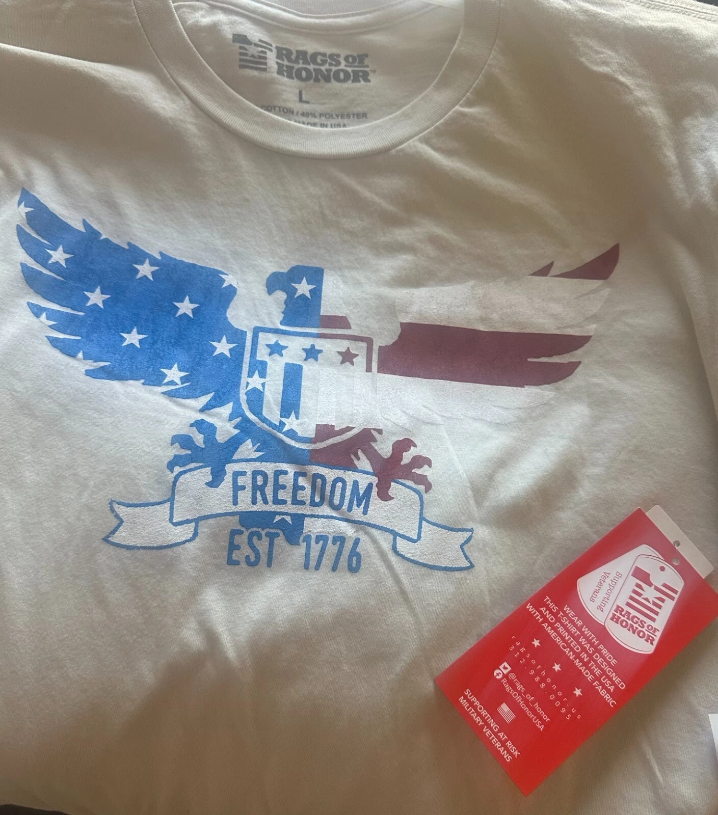 Rags of Honor White Heather Americana T-shirt with Eagle Flag Graphic